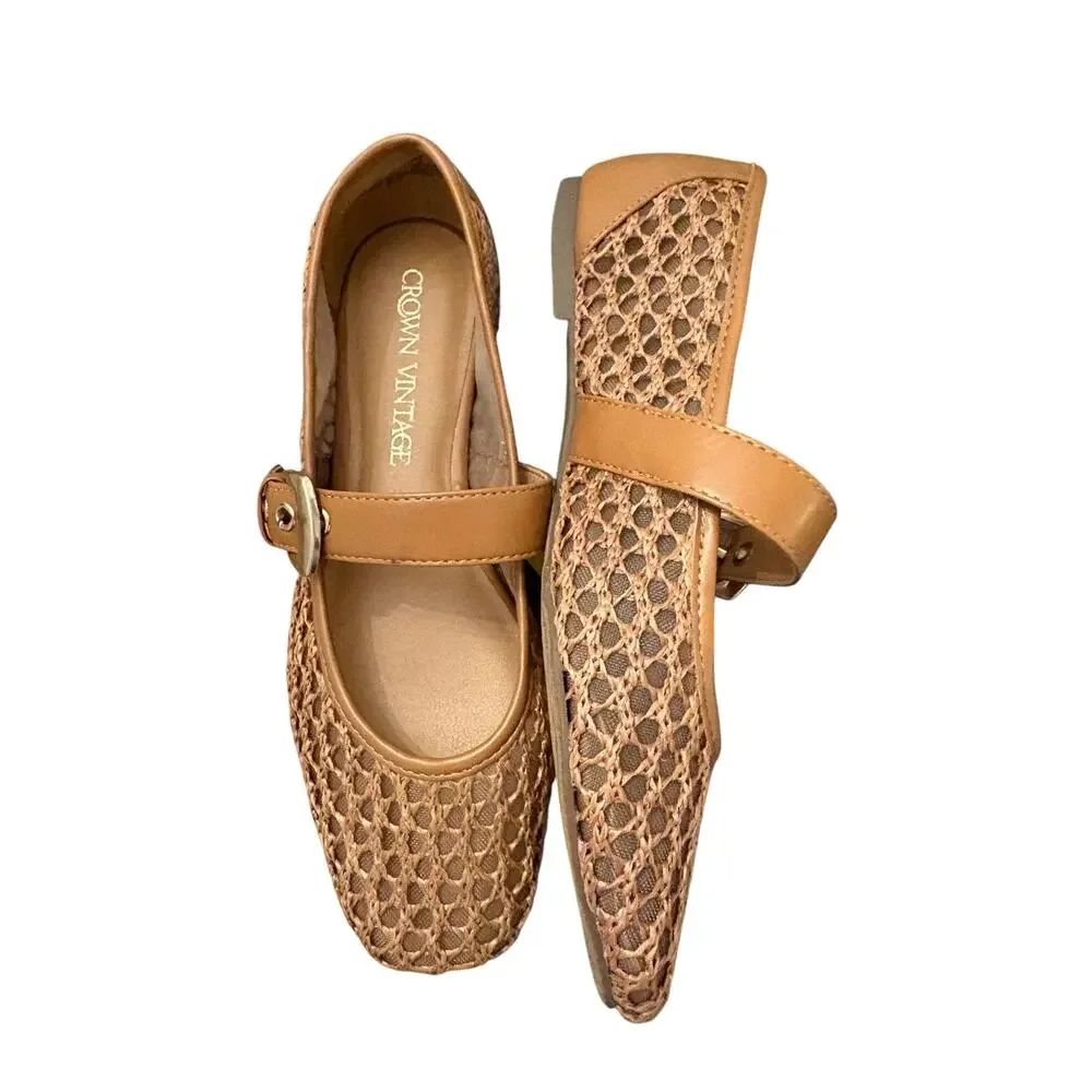 Crown Vintage Women's Caramel Brown Nalahni Mary Jane Flat 7.5 NEW